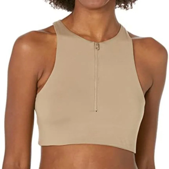 Sage Collective Exposed Zipper Knit Sports Bra in Dune - NEW - Size Large - Picture 1 of 9